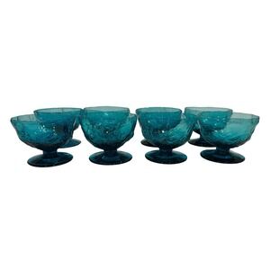 8 vintage Morgantown Seneca Driftwood teal 2 3/4 inch sherbet glasses‎